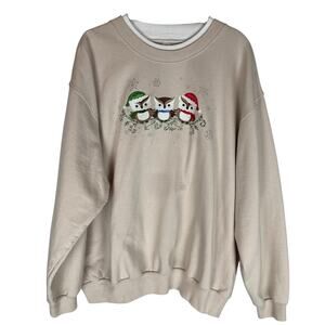 Morning Sun Vintage double collar embroidered beaded Christmas owl sweatshirt